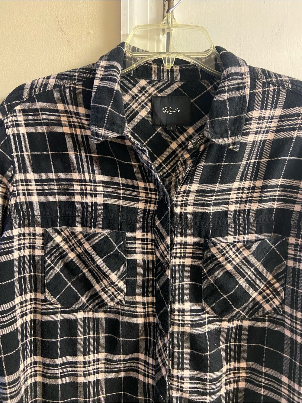 Rails Leo plaid flannel shirt black pink snap up closure Large - Picture 10 of 15
